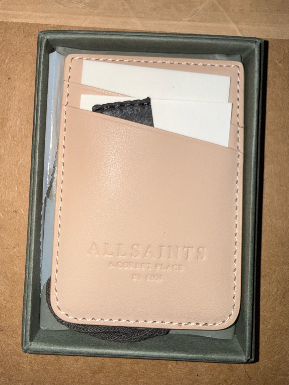 Allsaints CALLIE MAGNETIC LEATHER CARDHOLDER in alabaster pink NWT